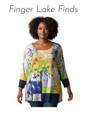 Trisha Tyler Plus Size Abstract Floral Scoop Neck Top,3X